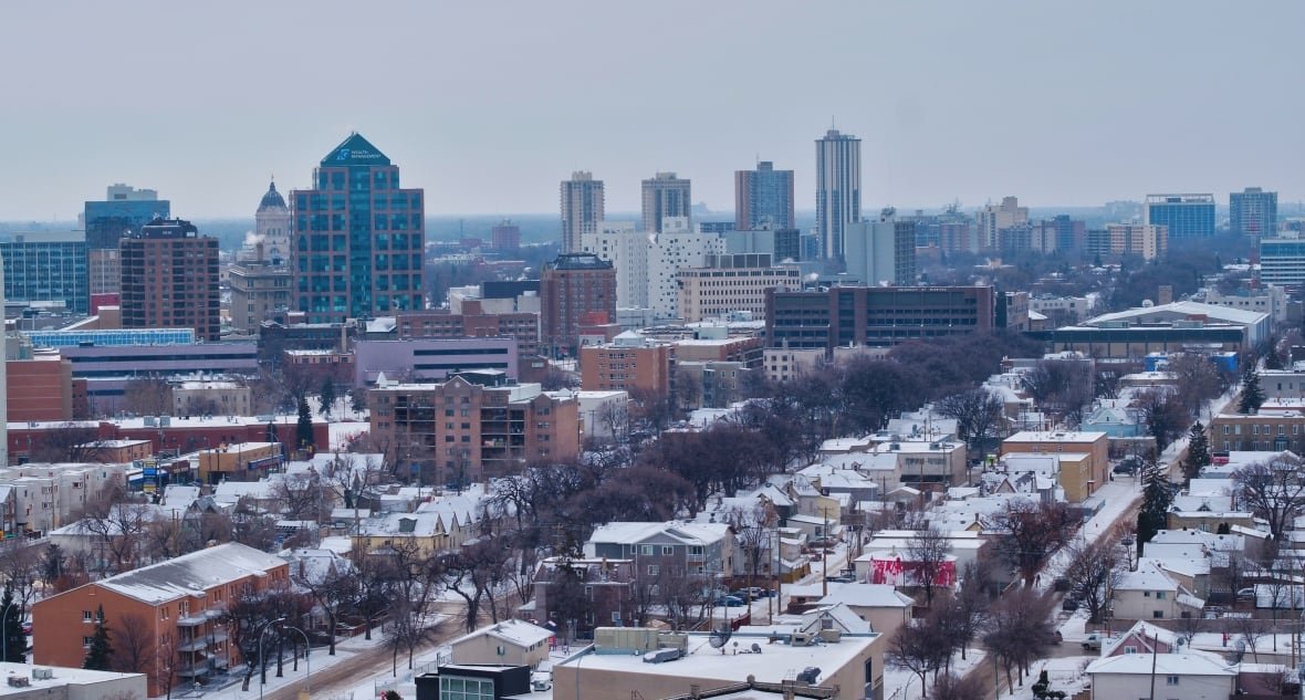 An aerial view of downtown Winnipeg.