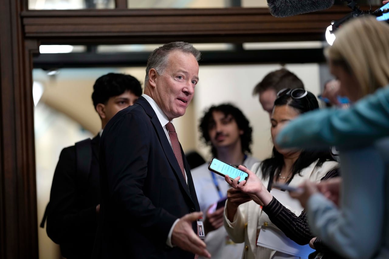 Secretary of State (Defence Procurement) Stephen Fuhr speaks to journalists as he arrives for a meeting of the federal cabinet on Parliament Hill in Ottawa on Wednesday, May 14, 2025.