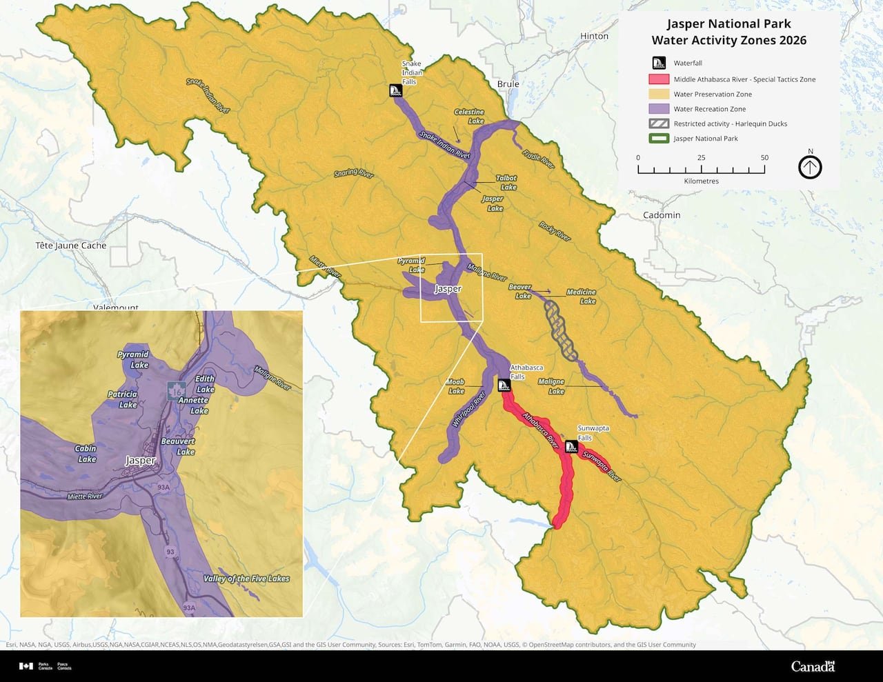 default-482 A map created by Parks Canada that outlines where the watercraft and fishing waders are welcome.